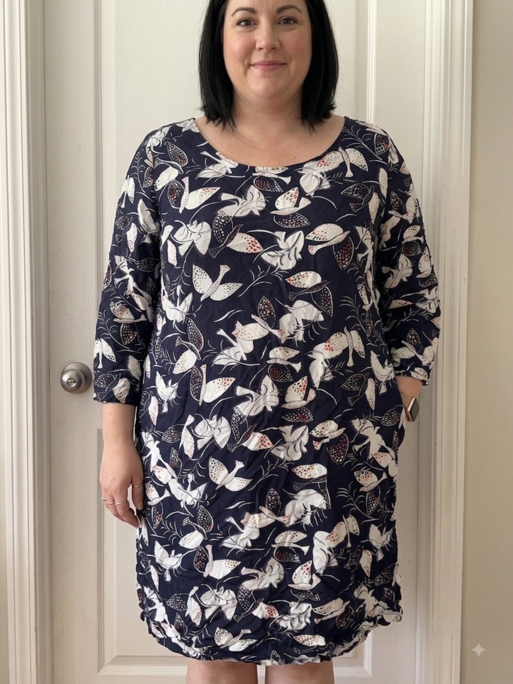 Old Navy Navy and White Floral Scoop Neck Midi Dress